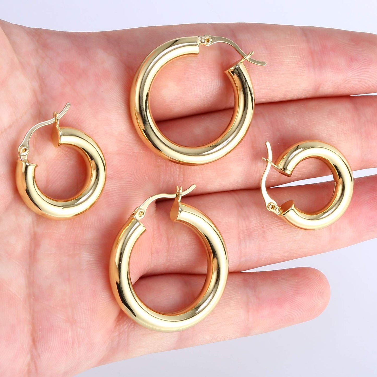 BOUTIQUELOVIN 14K Gold Plated Chunky Gold Hoop Earrings for Women Lightweiht Tube Hoops Hypoallergenic Sterling Silver Post Thic