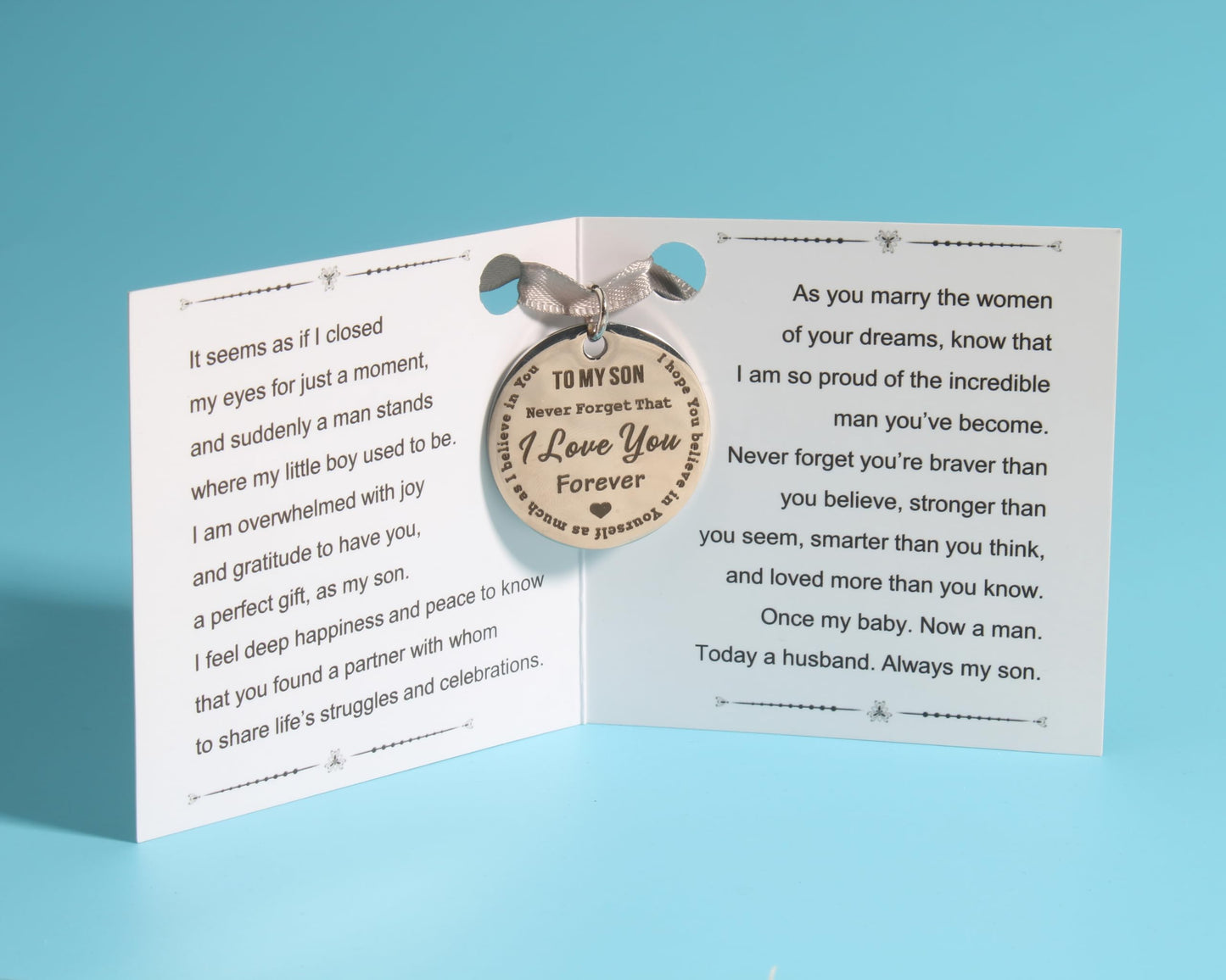 QqzsJewls To My Son Gifts for Groom from Mom on Wedding Day, Groom Wish Gift for Him, Wedding Keepsake for Son from Mom, Engraved Pocket Hug Token