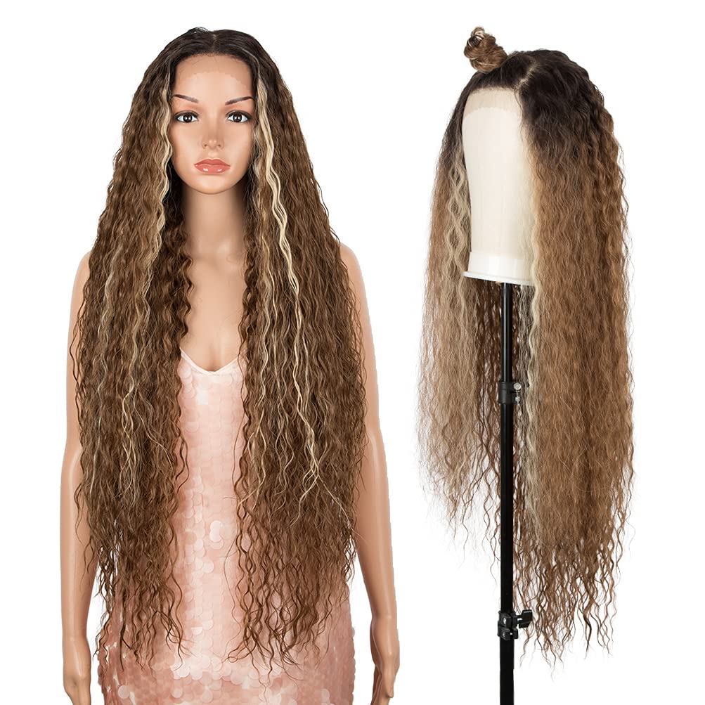 Style Icon 36 Easy-360 Lace Wigs 13x6 Free Part Lace Frontal Wigs Super Highlight Blonde Wig Long Curly Synthetic Wig (36 Inches