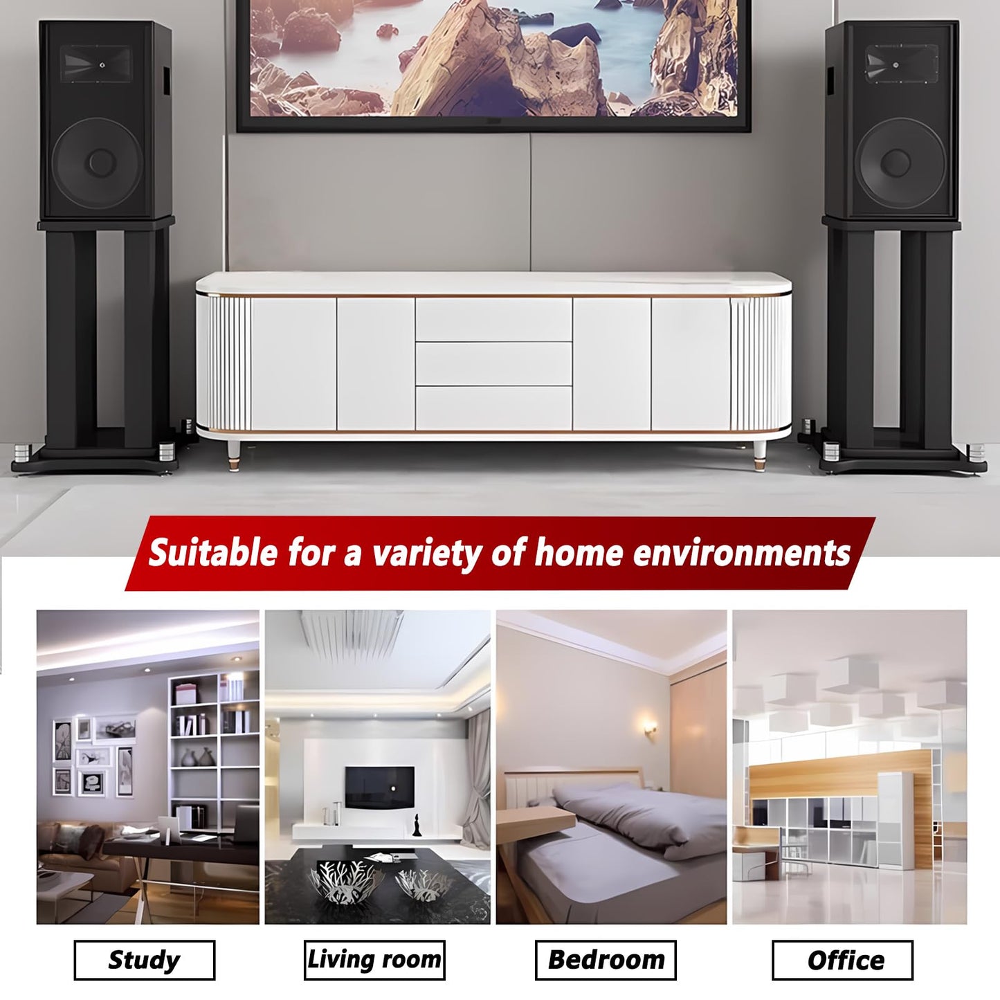 A Pair of Universal Speaker Stands, Heavy Duty Speaker Stands Holds Bookshelf Speaker Satellite Speaker Large Speaker, Vibration-Absorbing MDF Design, Holds 88lbs Speaker (Black, 50cm/19.6in)