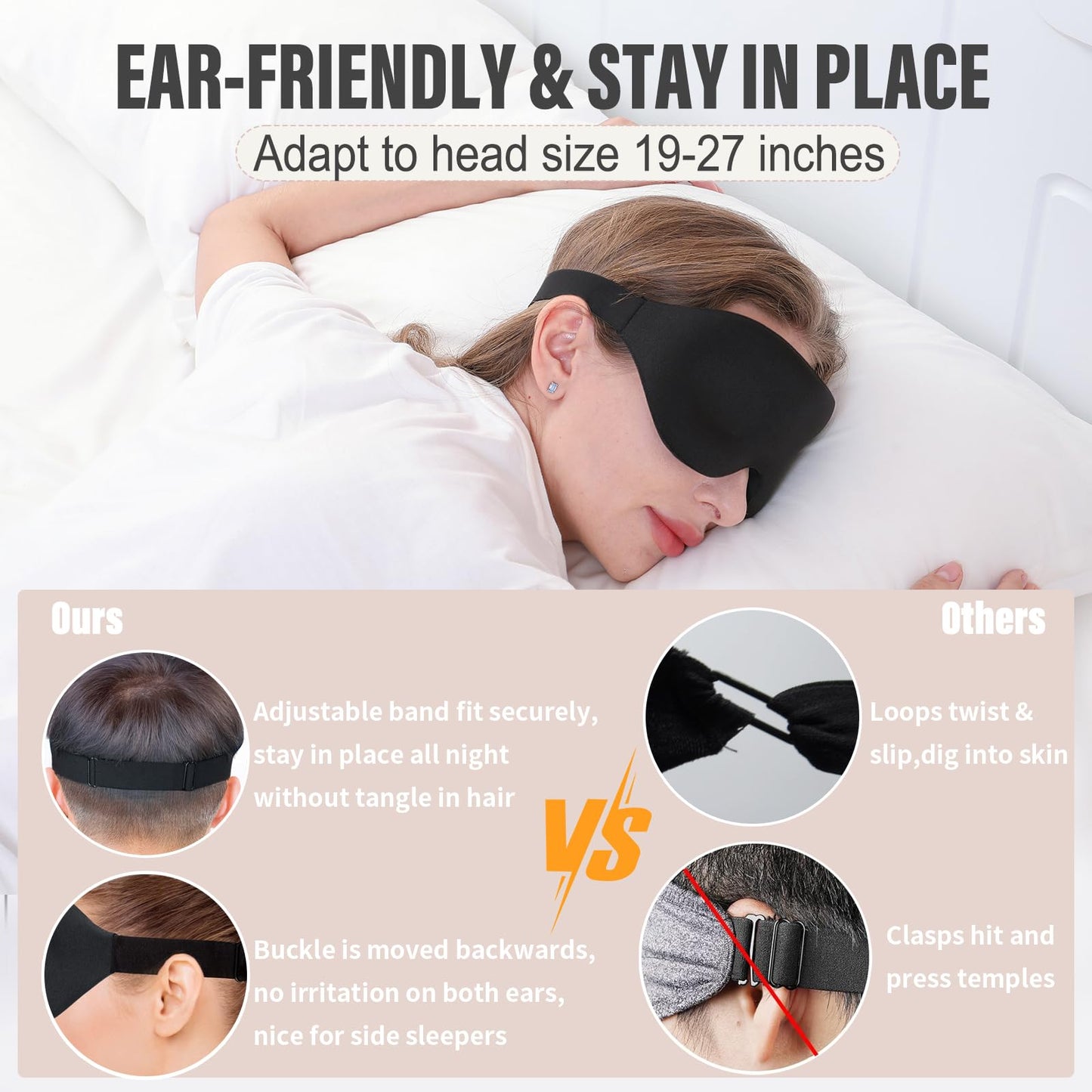 YIVIEW Sleep Mask for Side Sleeper, Complete Light Blocking 3D Pink Sleeping Eye Mask, Soft Breathable Eye Cover for Women Men, Relaxing Zero Pressure Night Blindfold