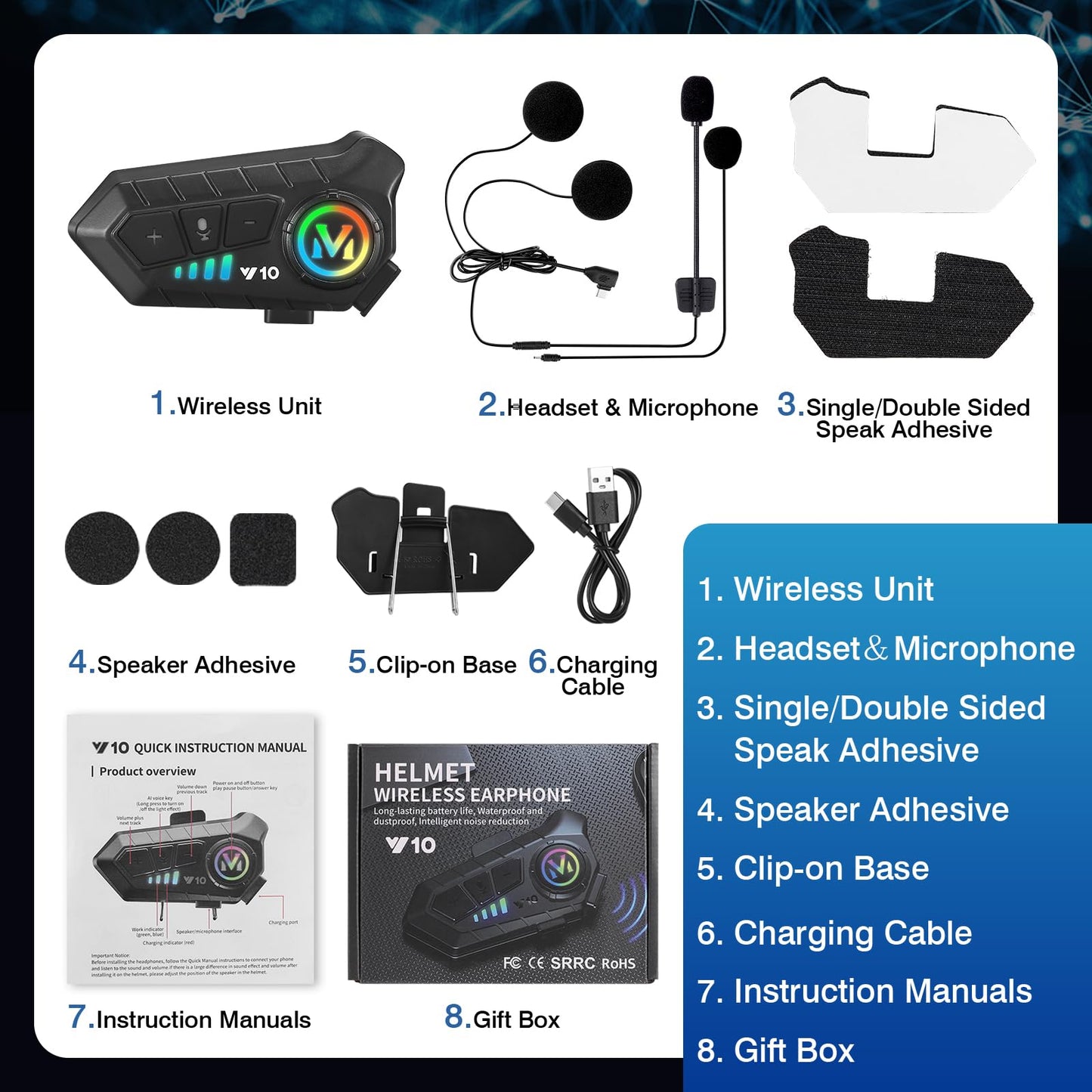 FEYA Motorcycle Helmet Speakers High Battery Life Helmet Headphone IPX6 Automatic Answer/Call Music Control/Intelligent Noise/Wake up Siri, 2 Different Types of Mic - Compatible with All Helmets
