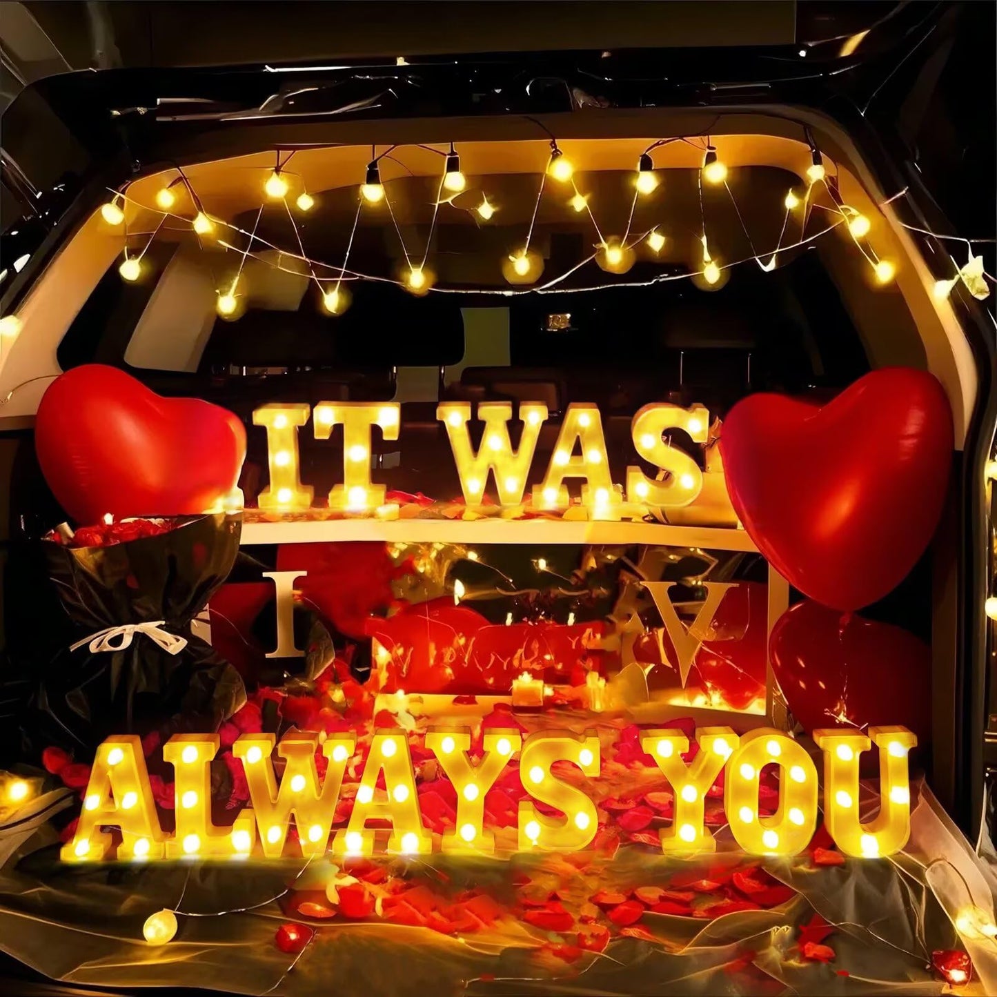 IFNCPF It was Always You Light Up Letters Proposing Decorations Set Includes 14 LED Light Letters and 1000 Rose Petals Valentine's Day Ornaments