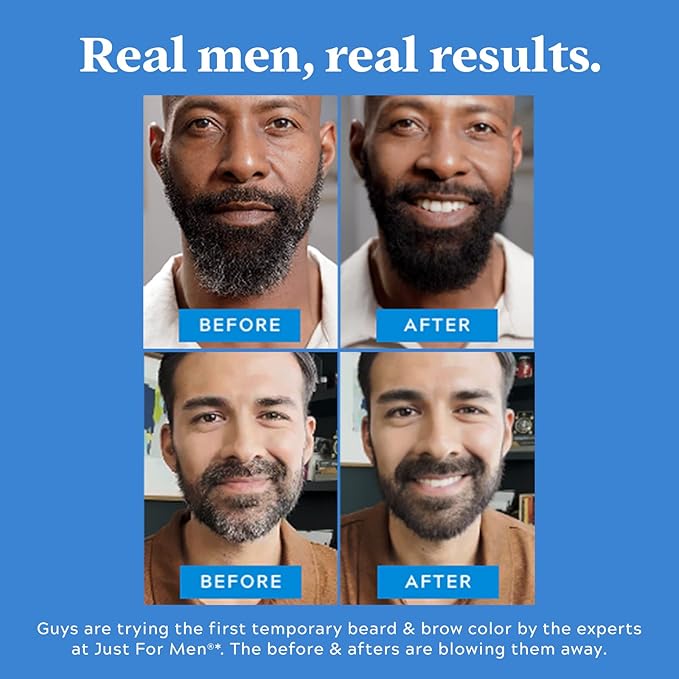 Just for Men 1-Day Beard & Brow Color, Temporary Color for Beard and Eyebrows, For a Fuller, Well-Defined Look, Up to 30 Applications, Black, Ships in Eco-Friendly Packaging (Pack of 3)