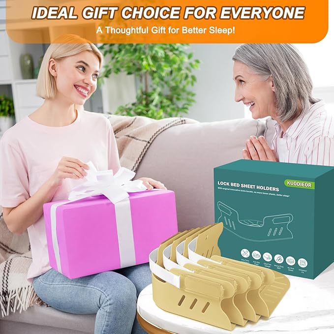 Bed Sheet Holders for Corners, 4Pcs Heavy Duty Fitted Sheet Holder with Lock Fastener Straps &Anti-Slip Pads Keep Sheets Firm&Tight, No More Loose Sheets, Easy Installation for Any Mattress (Beige)