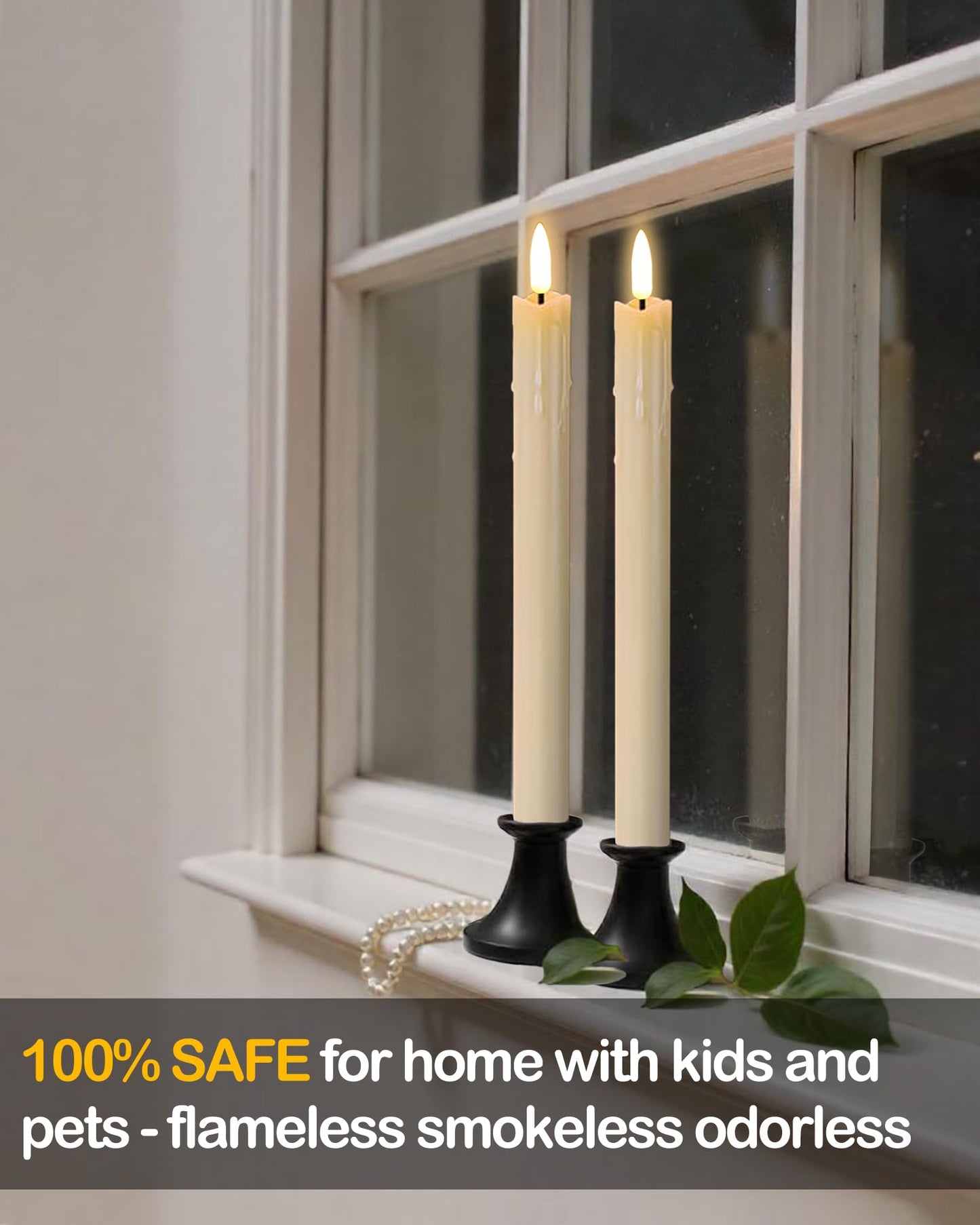 Gmnee 9.6" Rechargeable Flameless Taper Candles with Remote, Timer, Dimmer, Ivory LED CandleSticks, 6 Pack Long Candles Battery Operated for Window, Table, and Mantel Decor