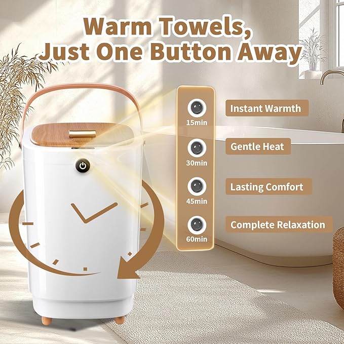 Towel Warmers for Bathroom Bucket，Luxury Large Spa Towel Hot Warmer Bucket Style-Hot Towels in 10 Minutes-Fits Up to Two 40"X70" Oversized Towels - Bathrobe, Towel, Blanket-Yellow