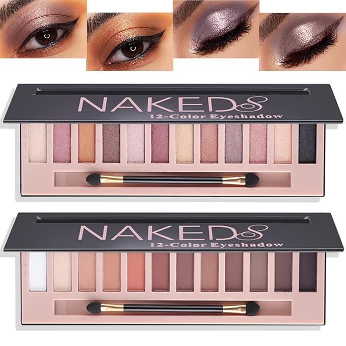 12 Shades Nude Matte Eyeshadow Palette, Shimme Naked Eyeshadow, Natural Flash Waterproof Durable Smoked Professional Makeup With Brush Pearl+Matte