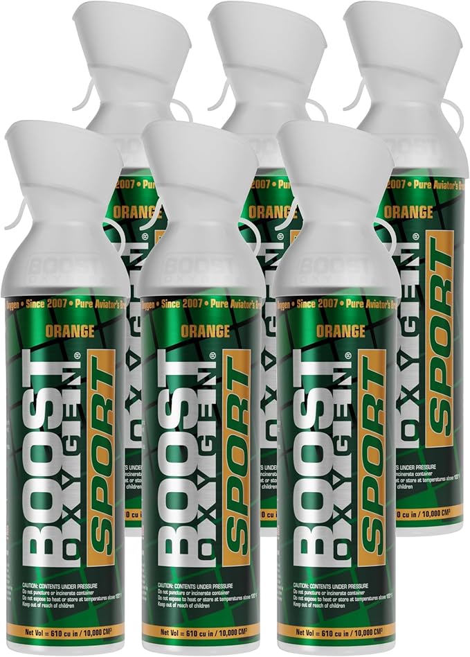 Boost Oxygen Large Sport Orange Aroma 10L Canister | Respiratory Support for Aerobic Recovery, Altitude, Performance & Health (6 Pack)