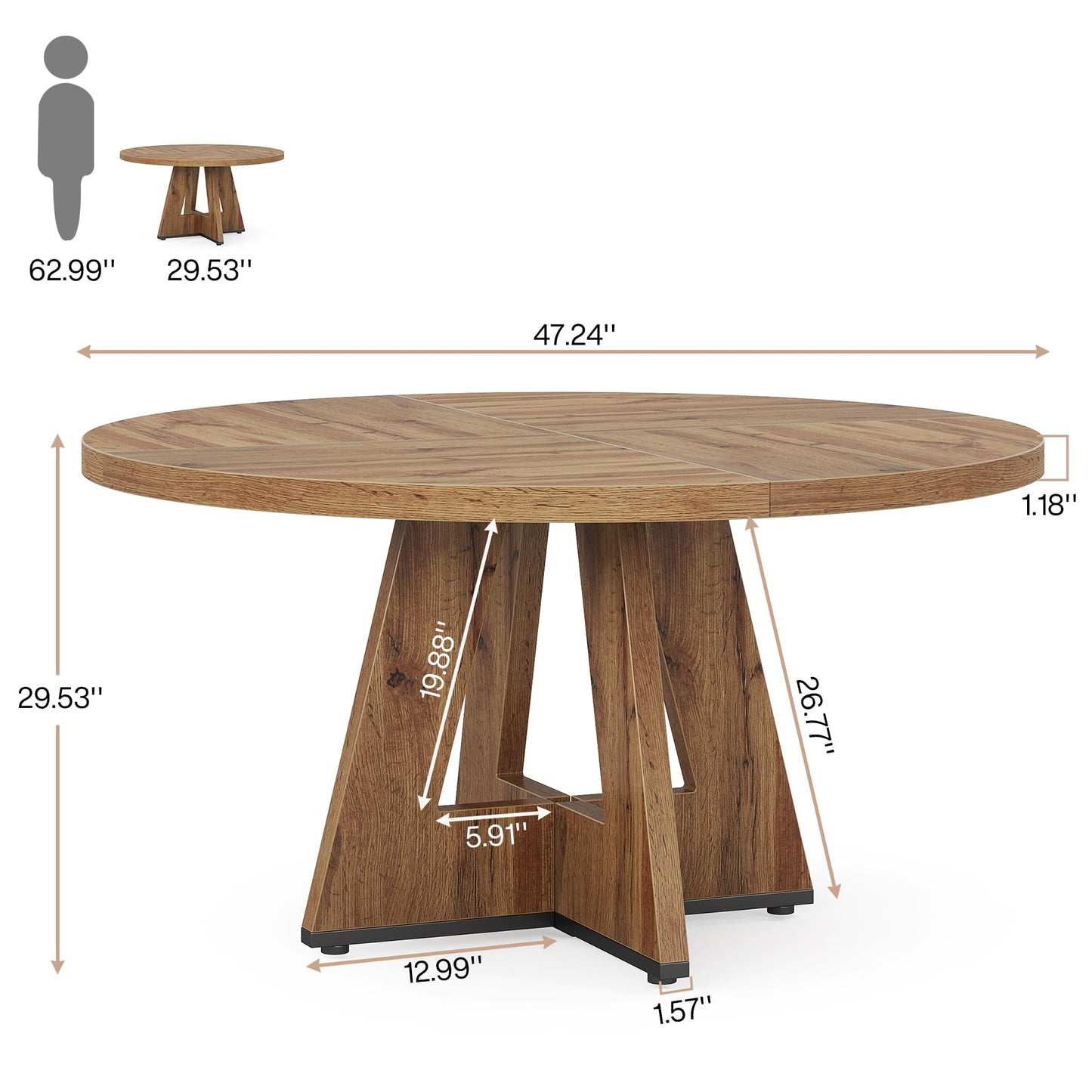 Tribesigns Round Dining Table for 4-6 People 47 Inch Wood Dining Table with Pedestal Base Walnut (Wood)