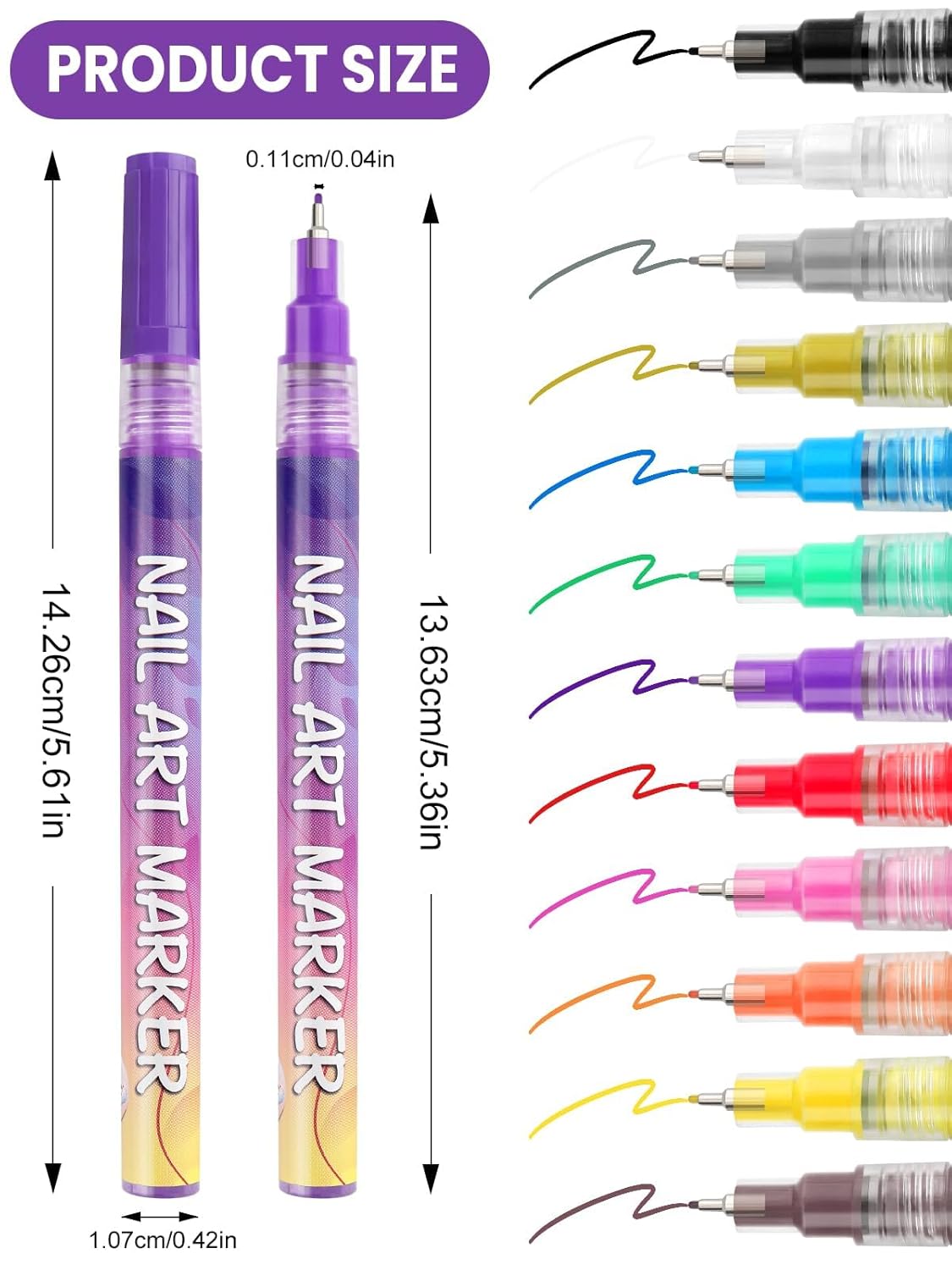 12 Colors Nail Art Pens Kit EBANKU 0.5MM Ultra-Fine Tip 3D Nail Polish Pens Quick-Dry Acrylic Paint Pens Nail Markers Dotting Tools for Home & Salon Manicure