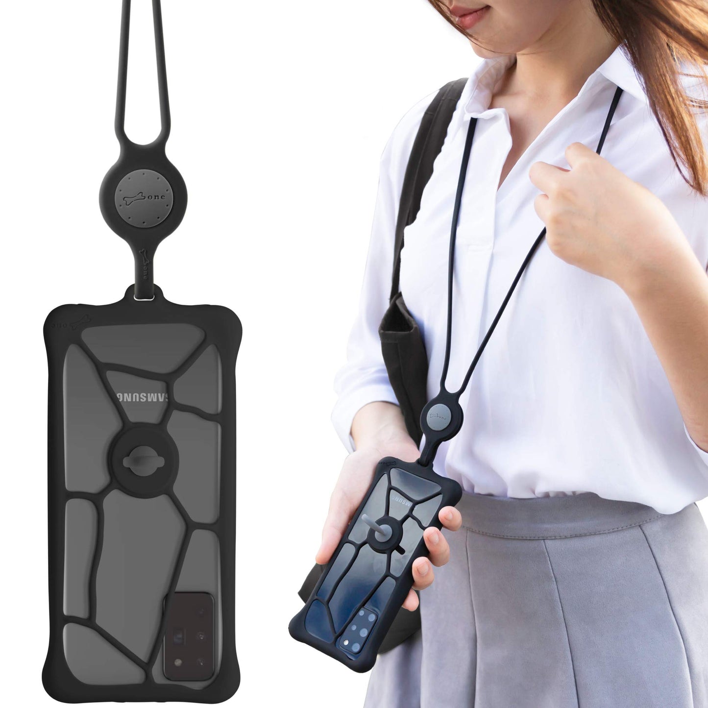 Bone Lanyard Phone Bubble Tie 2, Cell Phone Case With Shock-Absorbing Design, Adjustable Silicone Strap With Ring Grip, Universa