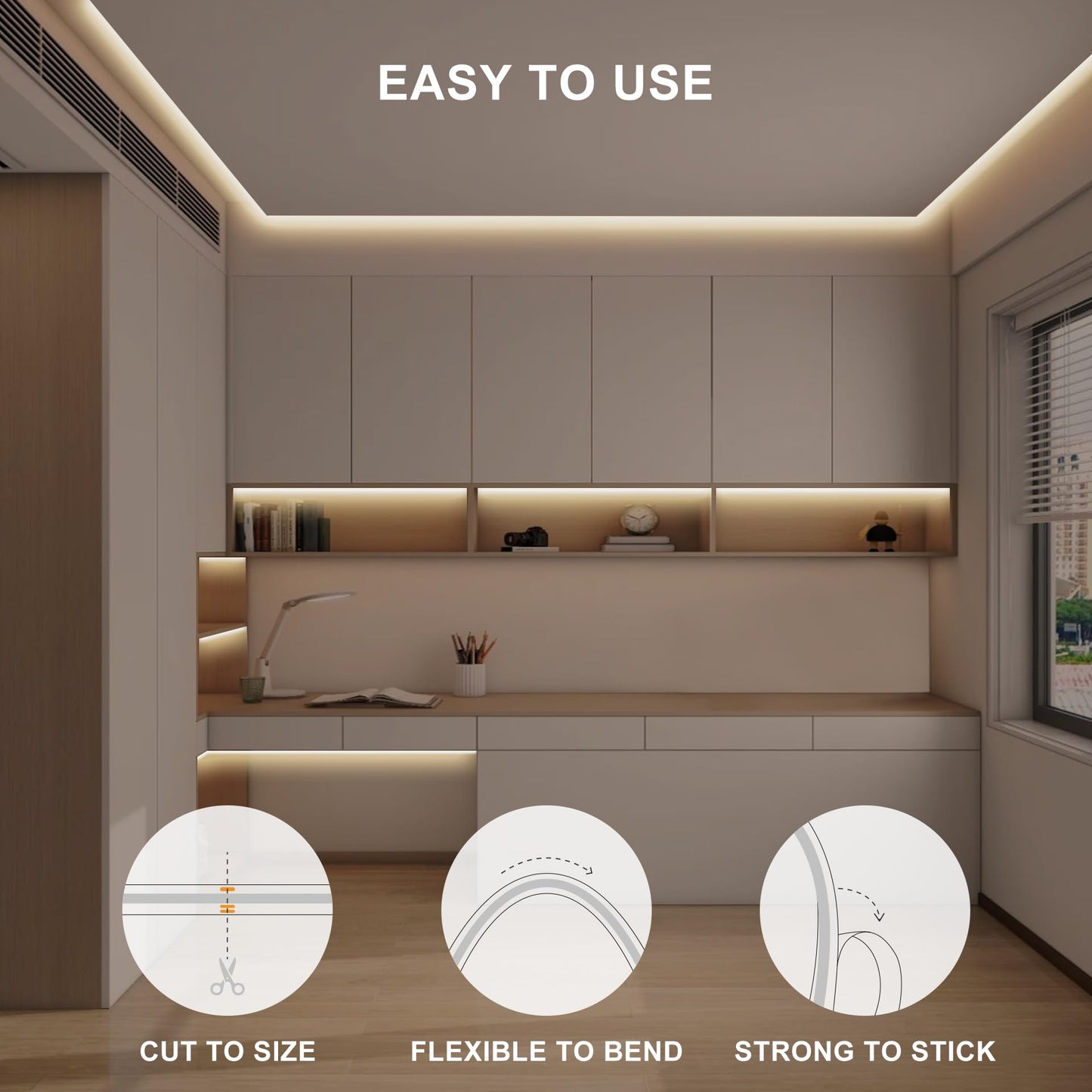 Olaholii 32.8ft COB Led Strip Light with Remote, 3000K Ra93+ Dimmable Bright Warm White Led COB Strip Light, White Continuous Led Strip Light for Mirror, Stair, Cabinet, Room