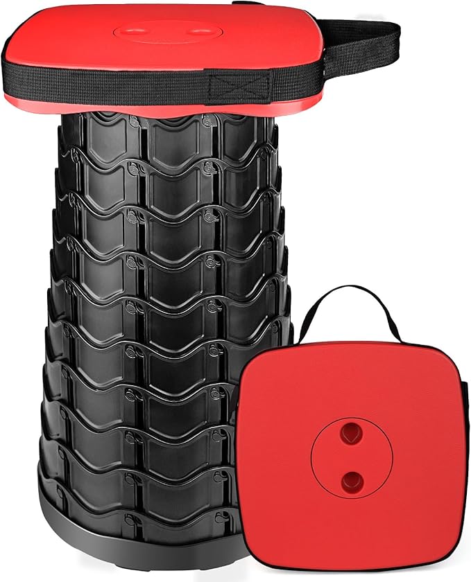 Outward Gear Upgraded Folding Stool Heavy Duty 550lbs Load Capacity Collapsible Portable Sturdy Telescopic Stool for Camping Travel Hiking (Red)
