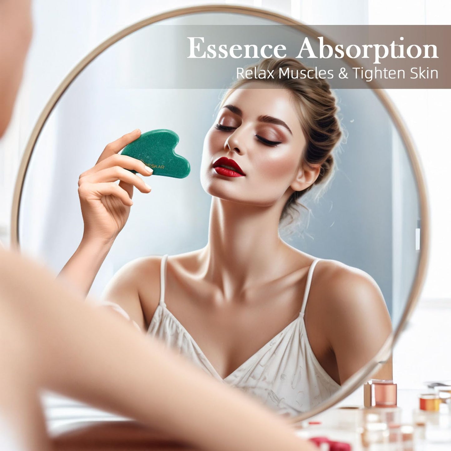BESKAR Gua Sha Facial Tools, Natural Jade Stone Guasha Massager for Jawline Sculpting, Tighten Face Skin and Reduce Wrinkles, Fa