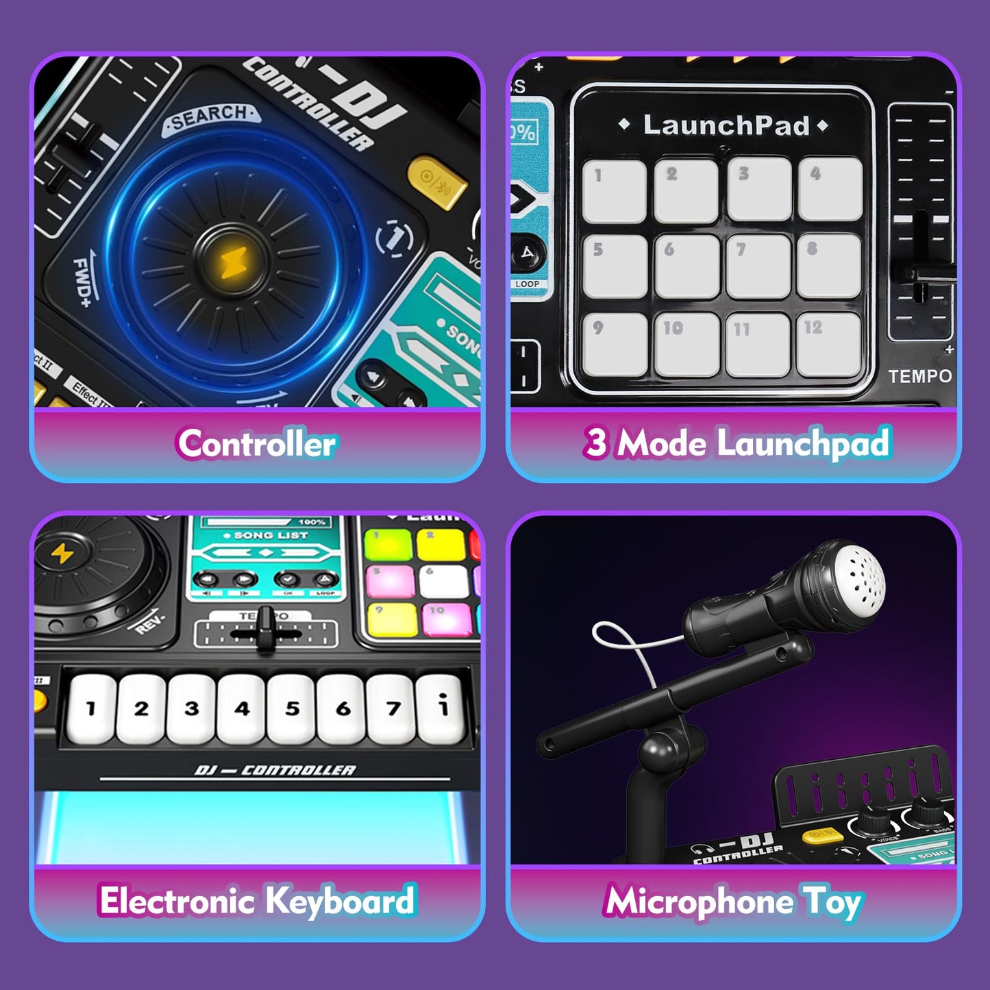 Kids DJ Mixer Controller Table Musical Toy Electronic Bluetooth Toy with LED Lights Sound Effect Microphone Piano DJ Board Key Musical Instruments Birthday Gift Toys for 3 4 5 6 7 Year Old Boy Girl