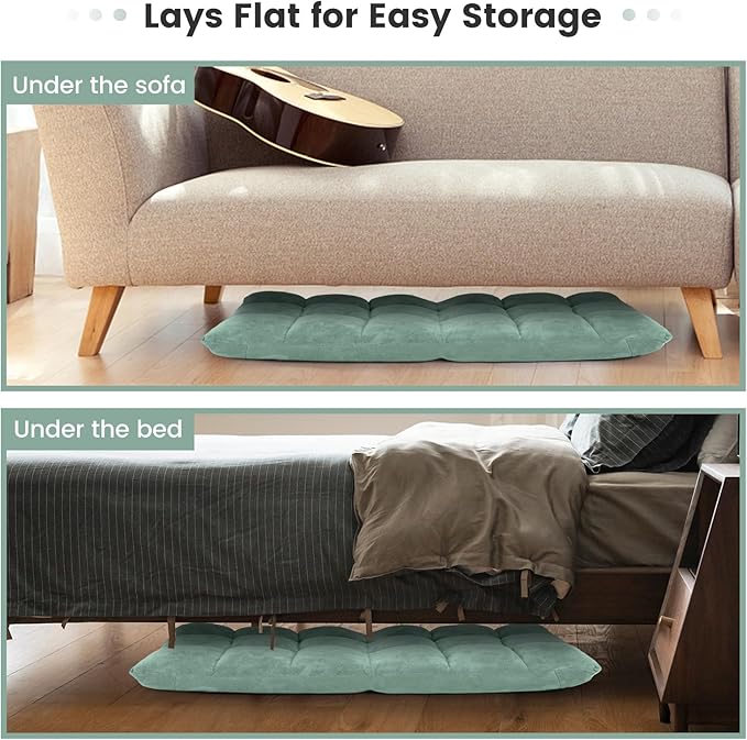 MAT EXPERT 14-Position Floor Chair, Floor Gaming Chair w/Soft Coral Fleece, Alloy Steel Frame, Padded Lazy Couch Recliner, Floor Chair with Back Support for Reading, Meditating (Green)