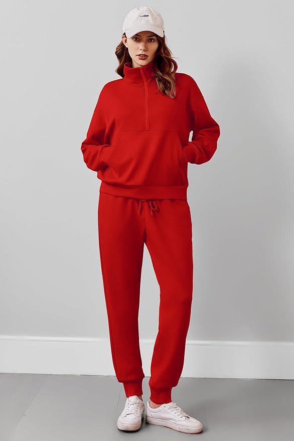 PINSPARK 2 Piece Sets for Women 2025 Fall Travel Outfits Long Sleeve Tracksuit Joggers Sets Half Zip Sweatsuit Matching Set