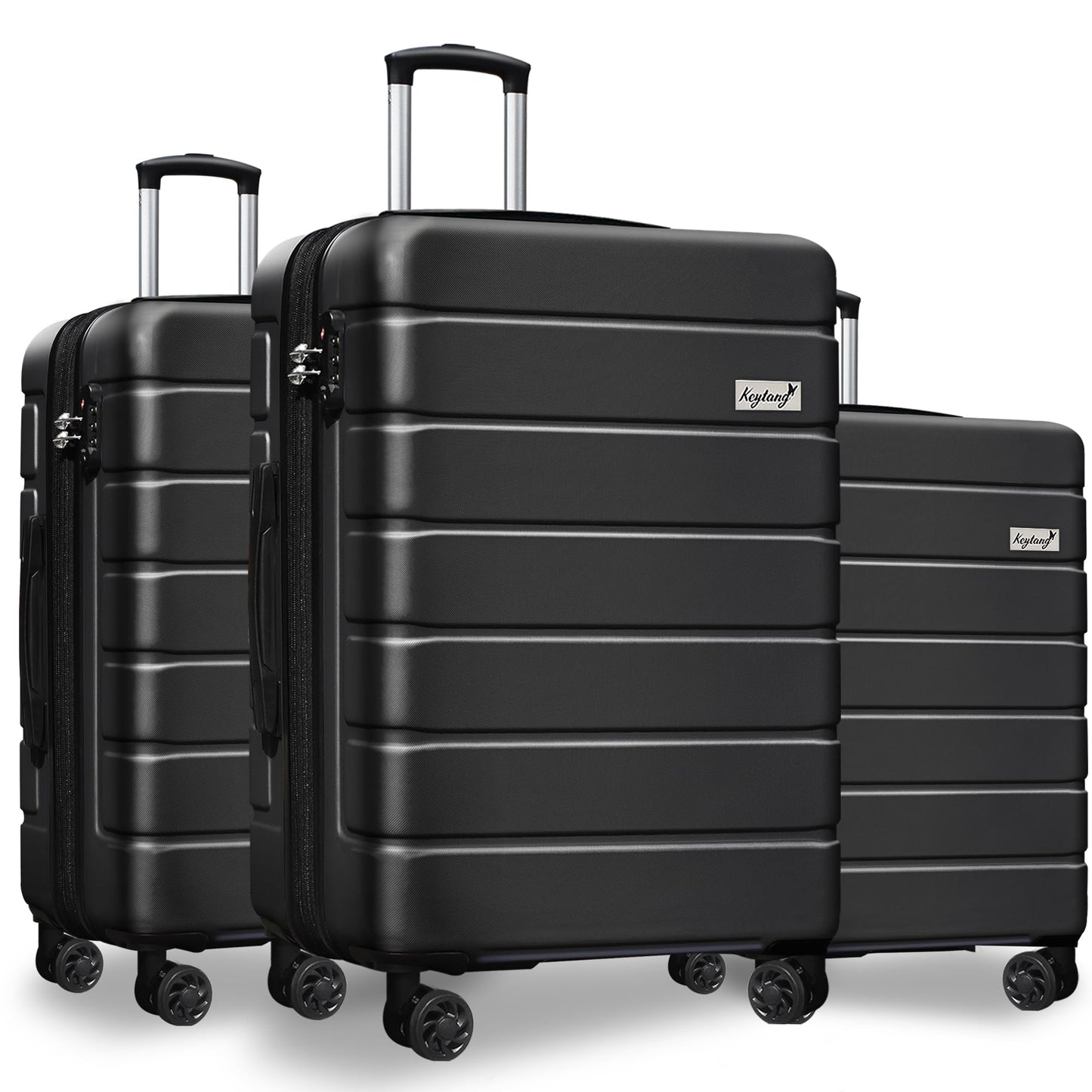 KEYTANG 3-Piece Hardshell Luggage Set(20/24/28), Lightweight Expandable Suitcase with TSA Lock and Double Spinner Wheels, 20% Expansion for Extra Packing, Carry-On and Checked Bags, Black