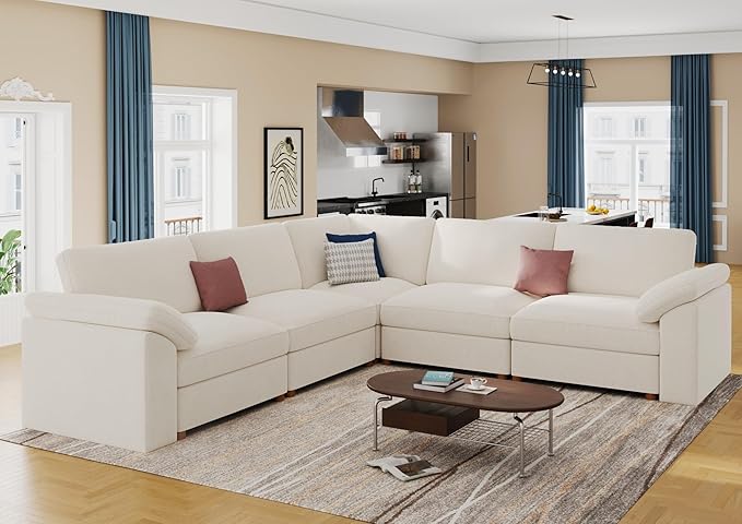 EASE MOOSE Sectional Modular Sofa,Oversized L Shape Sectional Wide Deep seat Sofa,FSC Certified Comfortable Chenille White Cloud Modular Sofa