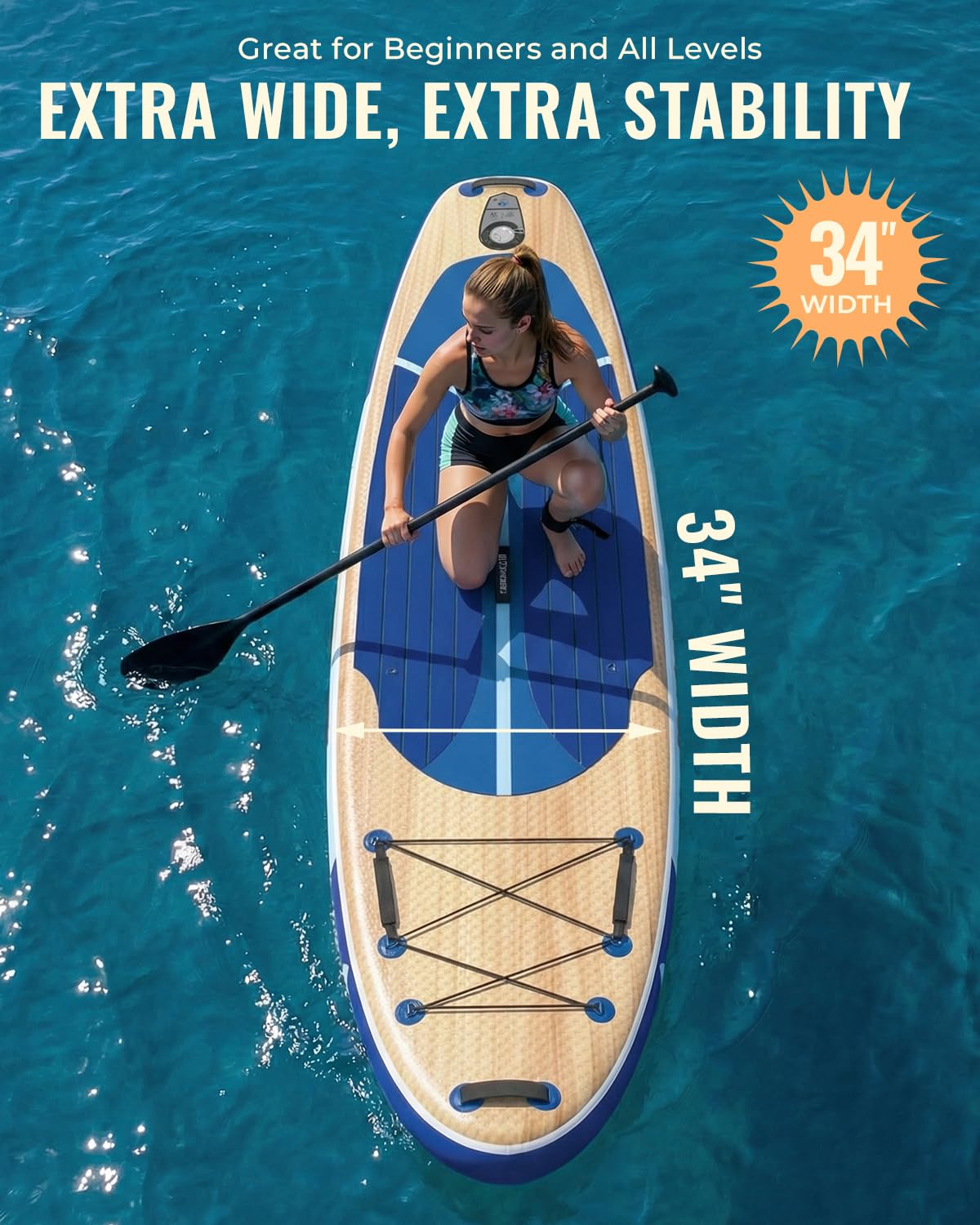 Marsdorgan 11' Inflatable Paddle Board Light Oak | Extra Wide SUP with Non-Slip Deck for All Levels | Portable for Lake Ocean, Complete Accessory Package