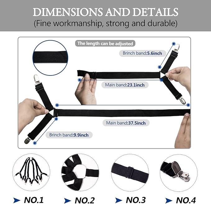 TGOOD Gift for Mum!Sheet Fasteners keepers-Adjustable Elastic Bed Sheet Holder Straps for Full,Queen,King Twin Bed,6 Way Cross Sheet Clips Suspenders Band,Fitted Round and Square Mattresses.(black)