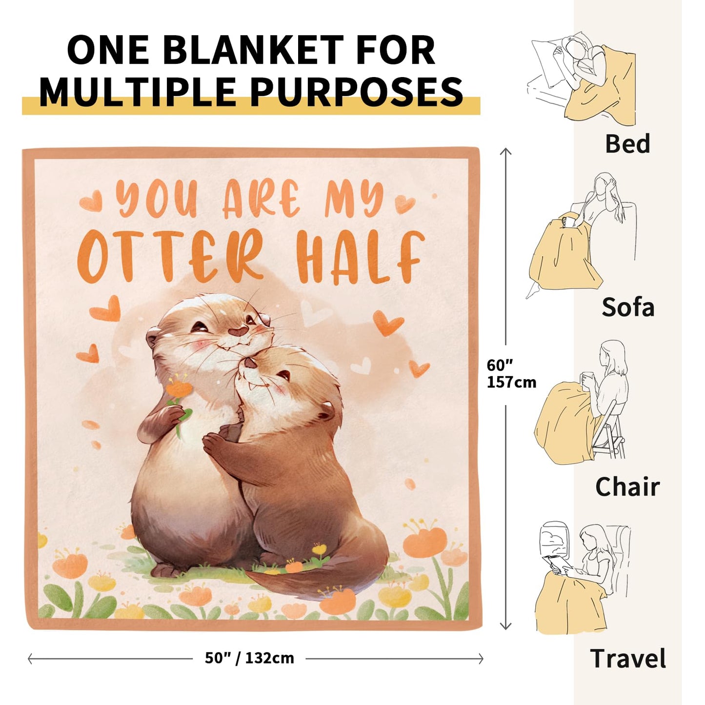 AceThrills Anniversary Blanket Gifts for Women, Girlfriend Gifts for Girfriend Birthday Gift, Romantic Sweetest Day Gifts for Him Her - 50" × 60" Otter Blanket