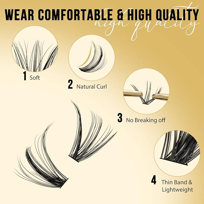 QUEWEL Lash Clusters 320Pcs Cluster Lashes 30D+40D C Curl Lash Cluster Eyelash Extensions Mix9-16mm Individual Eyelashes Clusters Wispy Lash Clusters Thin Band Soft to Use at Home(30D+40D C Mix9-16)