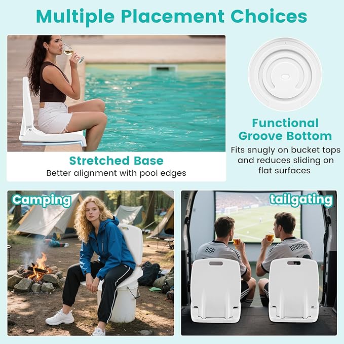 Goplus Poolside Chair for Edge of Pool, Foldable Portable Flip Seat w/Back Support & 2 Handles, Lightweight Outdoor Camping Chair for Stadium, Tailgating, Fishing, Boats, Beach (White, 1 Pack)