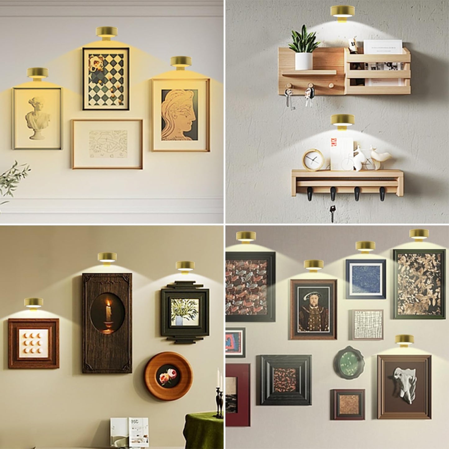 6pcs Wall Picture Light Battery Operated, Painting Light with Remote, Wall Picture Lighting Wireless Indoor with 3 Lighting, Art Display Led Lighting Brightness Dimmable for Frame Gallery Portrait
