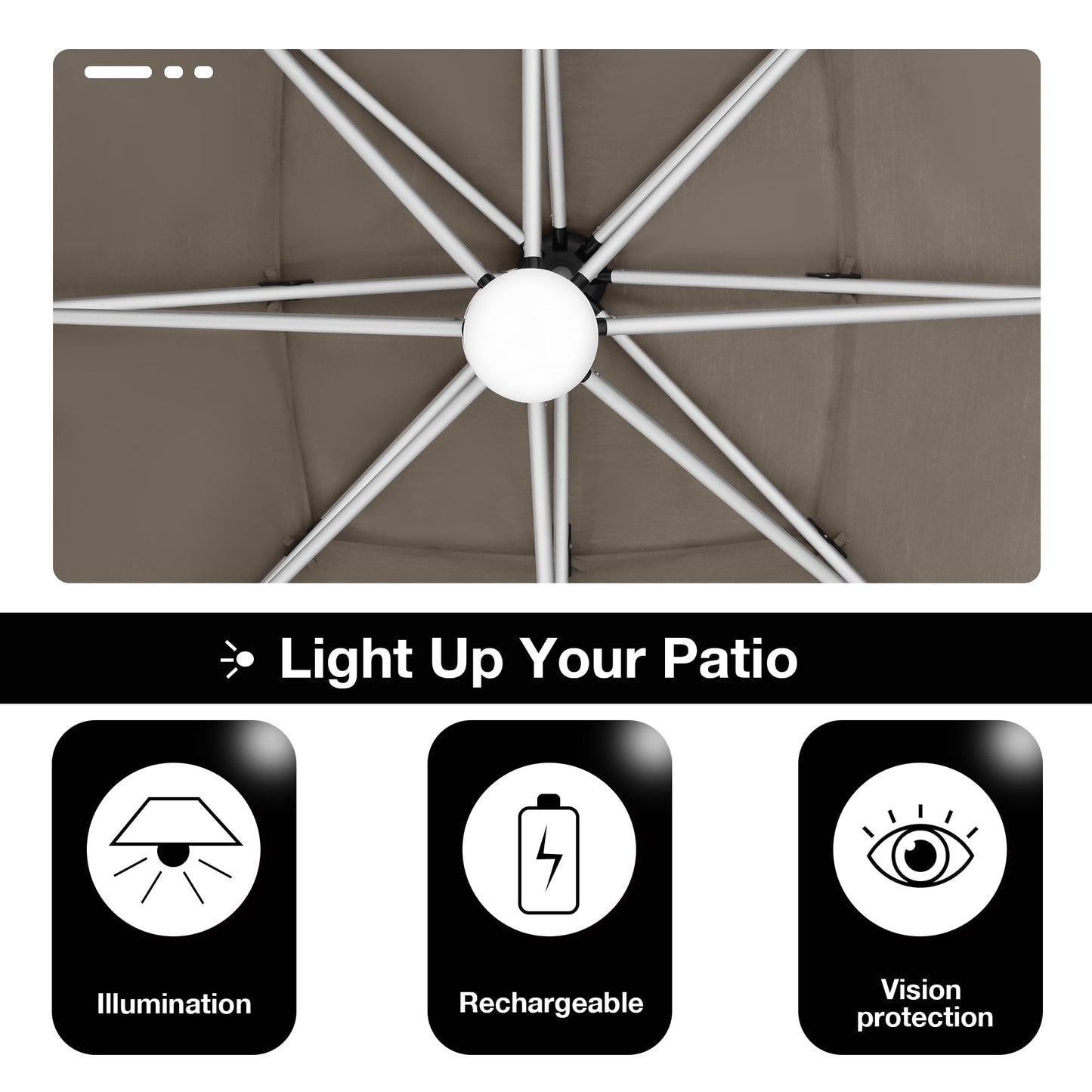 EliteShade USA Atlas 3-Tier 10x10FT Full Aluminum Cantilever Patio Umbrella for Outdoor restaurant Garden Courtyard Deck Pool and Marketing with Light,Heather Beige
