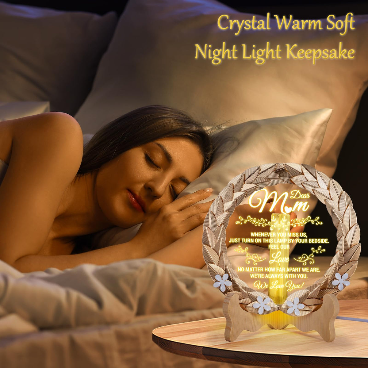 EVA murmure Birthday Gift for Mom from Daughter or Son - Luxury Crystal Plate with Gold Rim & Dimmable LED Light, Elegant Night Lamp for Mother, Best Gift Idea for Mom