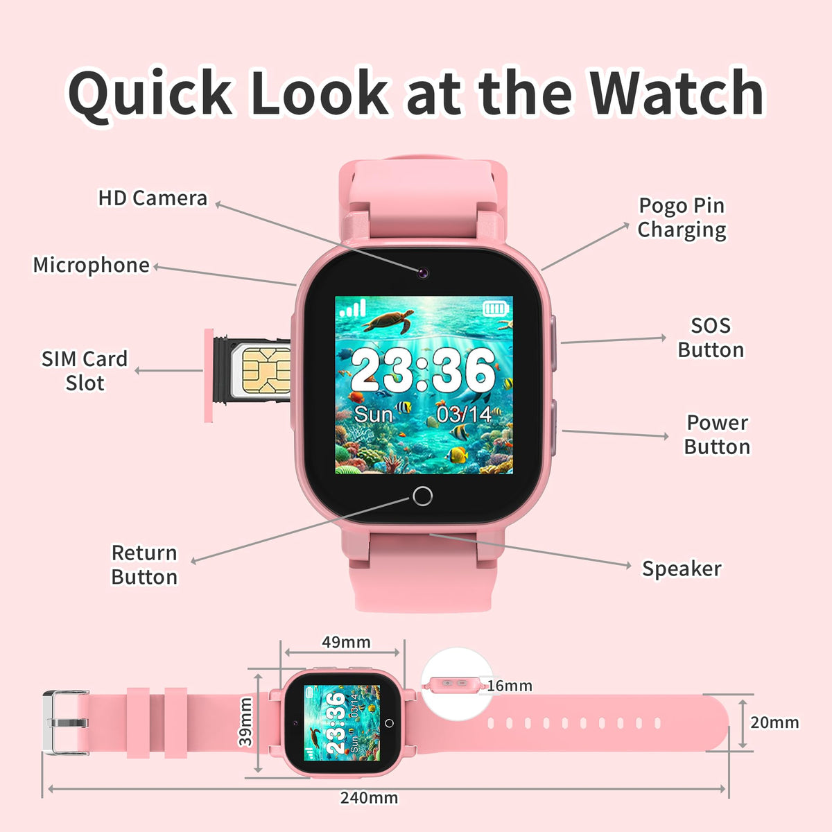 Kids Smart Watches Girls with GPS Tracker, GPS Watch for Kid Age 5-12 with Video & Voice Calling Texting SOS Puzzle Games Alarm Camera Pedometer Sport Mode, Kids Cell Phone Watch for 6 7 8 9 10(Pink)