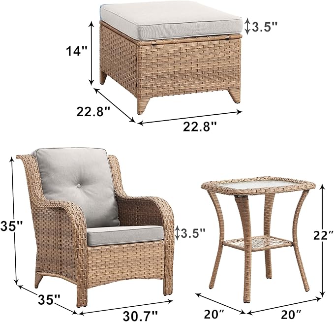 Rilyson Patio Furniture Swivel Chairs Set - 5 Piece Rattan Wicker Outdoor Sectional Conversation Sets with 2 Swivel Rocking Chairs,2 Ottomans and 1 Side Table for Porch Deck Garden(Yellow/Beige)