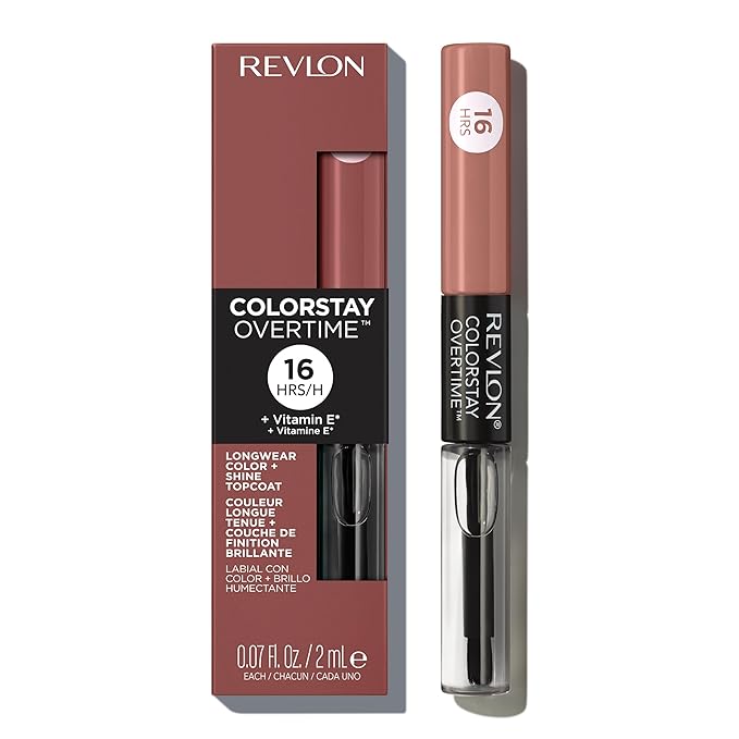 Revlon Liquid Lipstick with Clear Lip Gloss, ColorStay Overtime Lipcolor, Stocking Stuffer for Women, 540 Unstoppable Nude, 0.07 fl oz