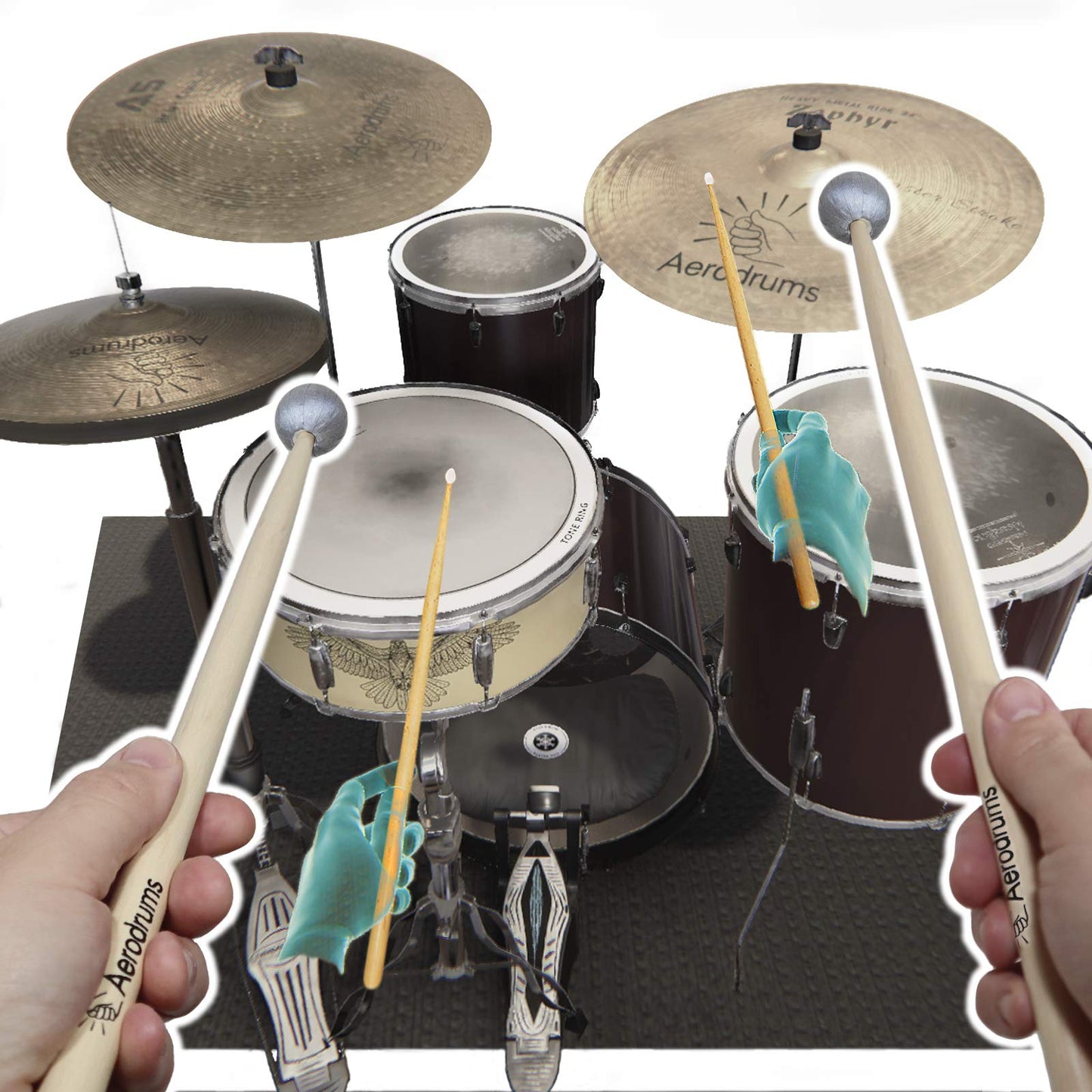 Aerodrums Portable Electronic Drum Set - Air Drumsticks, Black, Model A001, Low Latency, Quieter than Practice Pads, Record MIDI