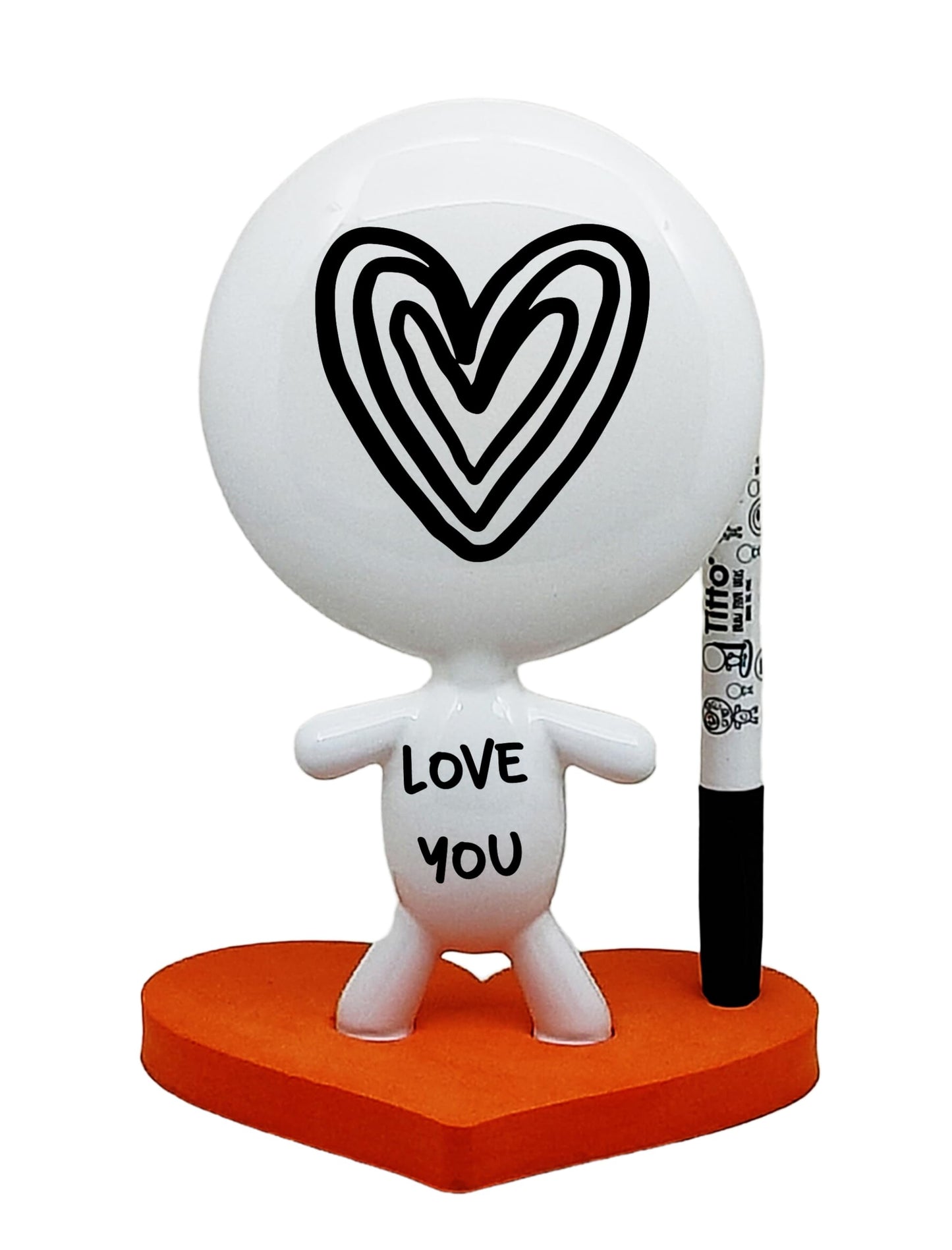 Estudio MW TITTO in Love, Draw Your Ideas - Back to School Gadgets Desk Gifts - Small Desktop Whiteboard Dry Erase - Ceramic Doll - Orange Office - Create Funny Faces (Orange)