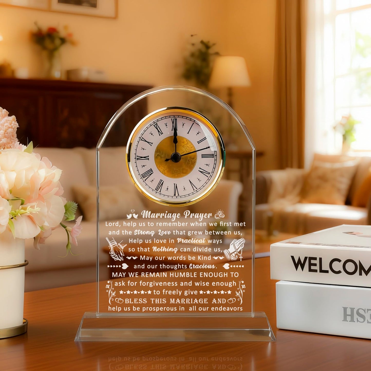 QIANRUNA Wedding Gifts for Couples 2025, Engagement Gifts for Couples, Newlyweds, Bridal Shower Gifts for Bride to Be, Anniversary Marriage Prayer Mr and Mr Glass Clock Gifts