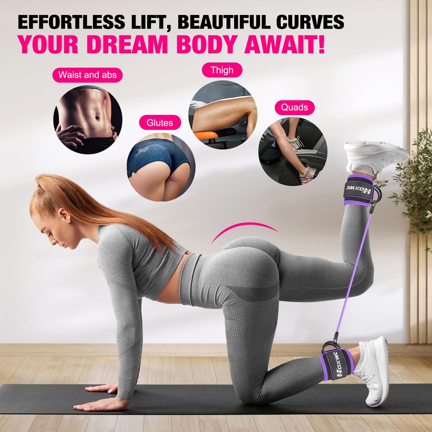 HOXWC Ankle Resistance Bands, Ankle Bands with Cuffs for Working Out, Exercise Bands for Butt Lift, Training Workout for Kickbacks Hip Gluteus Training Exercises, Glutes Workout Equipment for Women