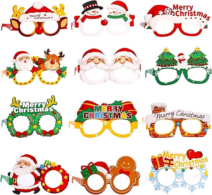 Gushijieju Christmas Accessories Glasses Cardstock, Christmas Party Favors Supplies Photo Booth Props Party Decorations 12...