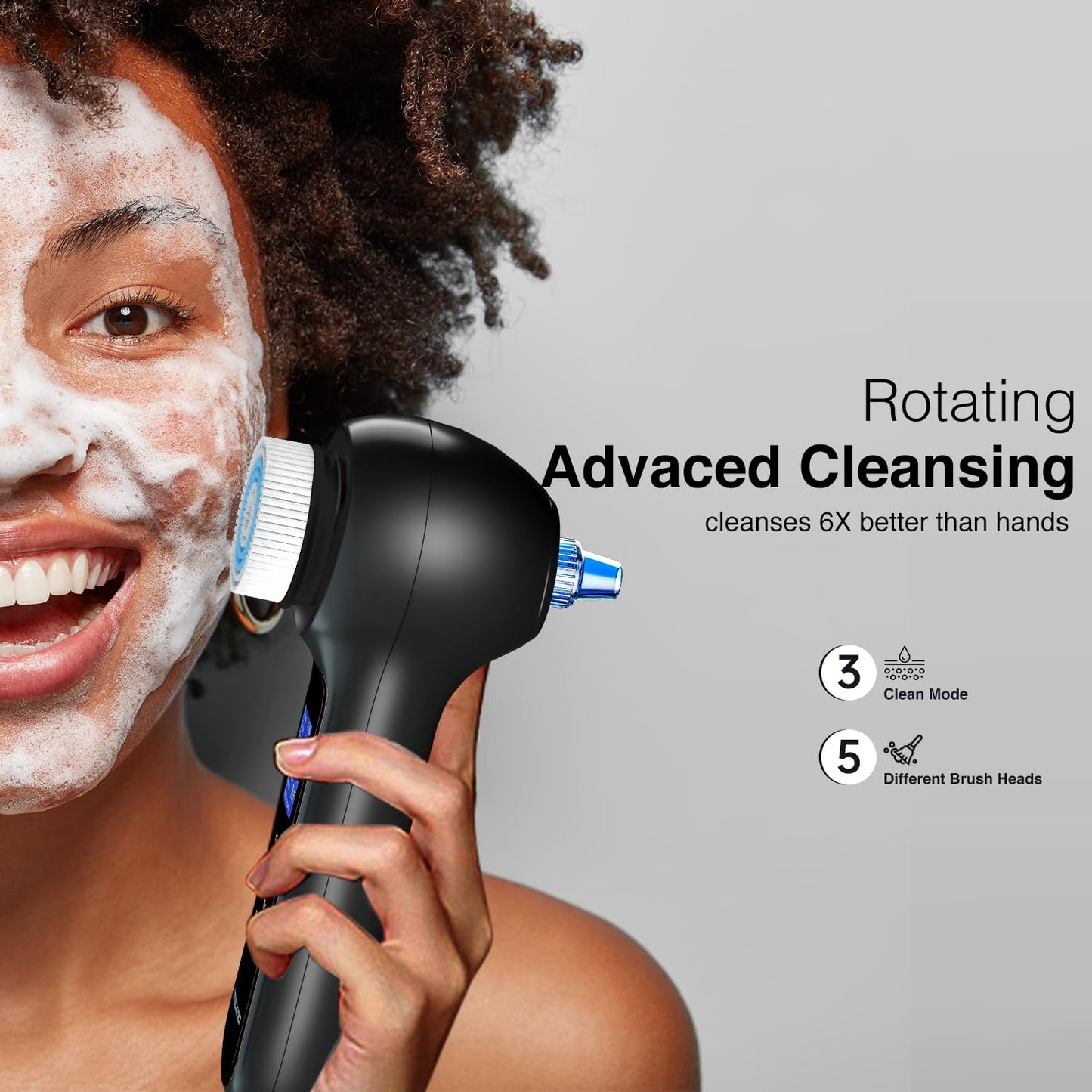 UMICKOO Face Scrubber Exfoliator with LCD Screen,Rechargeable Facial Cleansing Brush IPX7 Waterproof 3 in 1 Blackhead Remover Va
