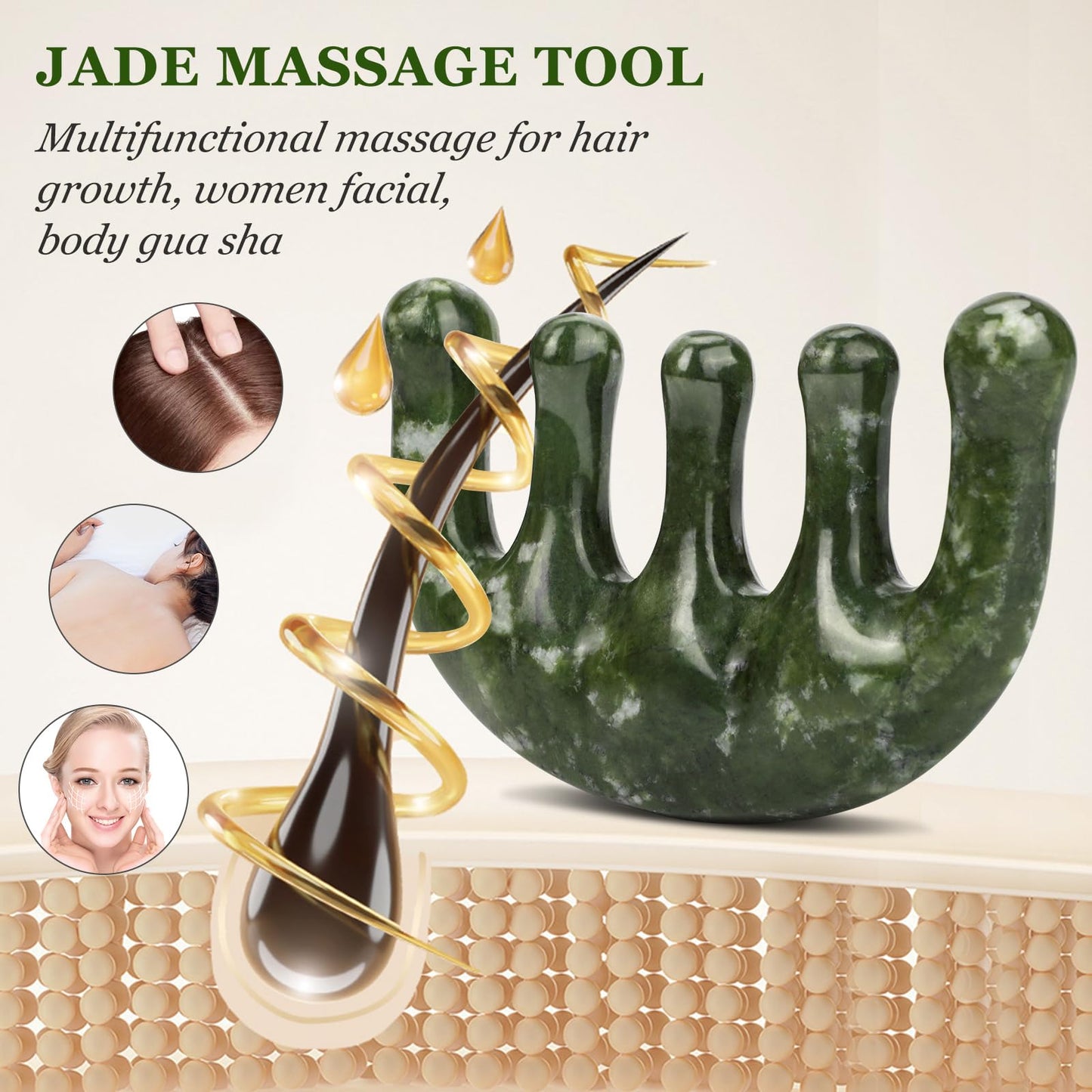 gemshan Head Scalp Massage - Jade Comb for Massager for Scalp Care Wide Tooth Comb