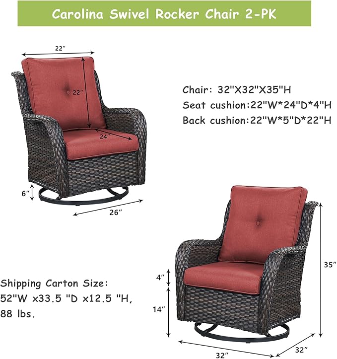 Rilyson Patio Chairs Wicker Outdoor Chair - 4 Piece Rattan Swivel Rocking Chairs Set Patio Glider Rocker Chair for Porch Deck Garden Backyard(Brown/Red)