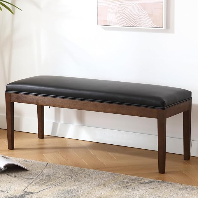 chairus PU Leather Upholstered Entryway Bench Dining Table Benches Farmhouse Shoe Bench Seat for Hallway Bedroom End of Bed Vintage 45.5" Wooden Leg Benches for Kitchen Restaurant Window, Black