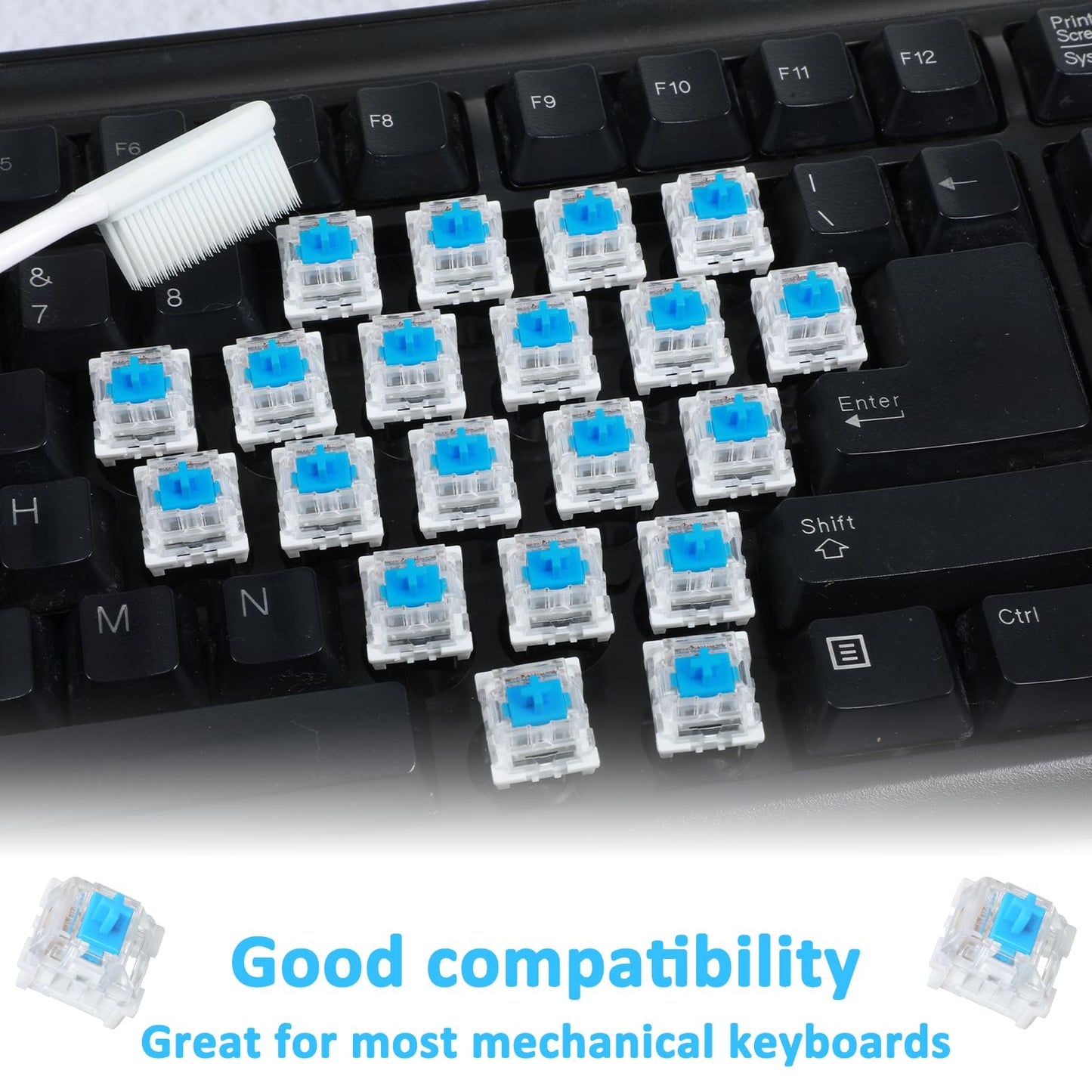 30 Pieces Blue Mechanical Keyboard Switches, 3 Pin Pre-Lubricated Clicky Key Switches, Dustproof and Waterproof Keyboard Accessories for Mechanical Gaming Keyboards