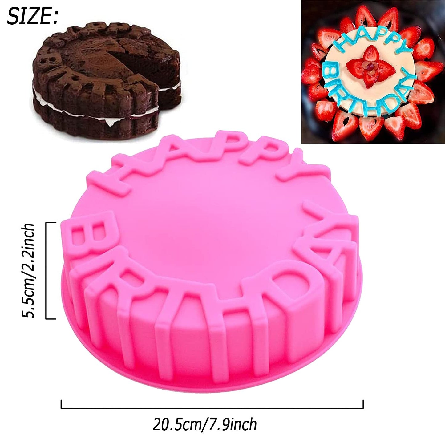 OMDBAGD Birthday Cake Molds for Baking Silicone Cake Pan Tools，Non-stick Cheese Reusable and Durable Pastry Mould for Dessert, Cookie, Bread, Pudding, Jelly, Chocolate and More（Pink、7.9in）