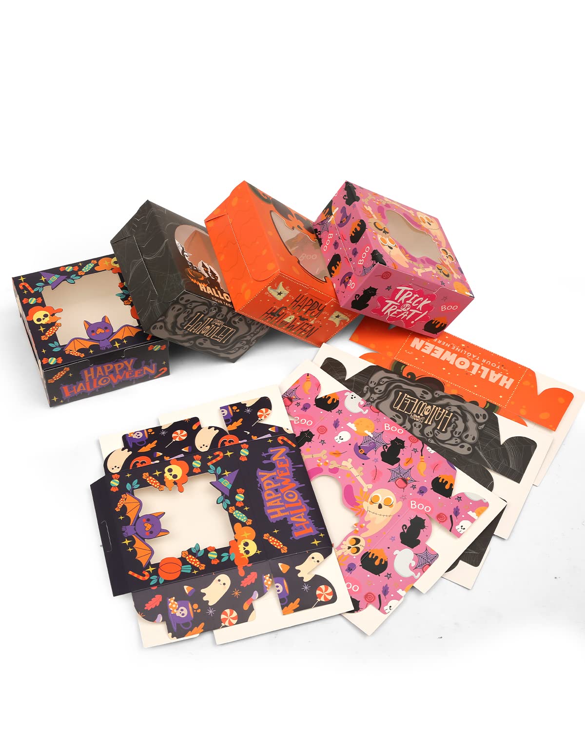 qiqee Halloween Bakery Box with Window 36packs 6x6x3 Spider Cookie Boxes Pastry Box for Halloween