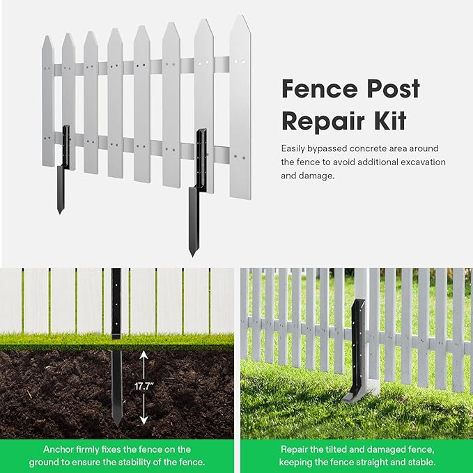 VIVOSUN Fence Post Repair Kit, Heavy-Duty Ground Spike with Gloves for Repairing Tilted or Broken Wood Posts (4 Pack, Black)