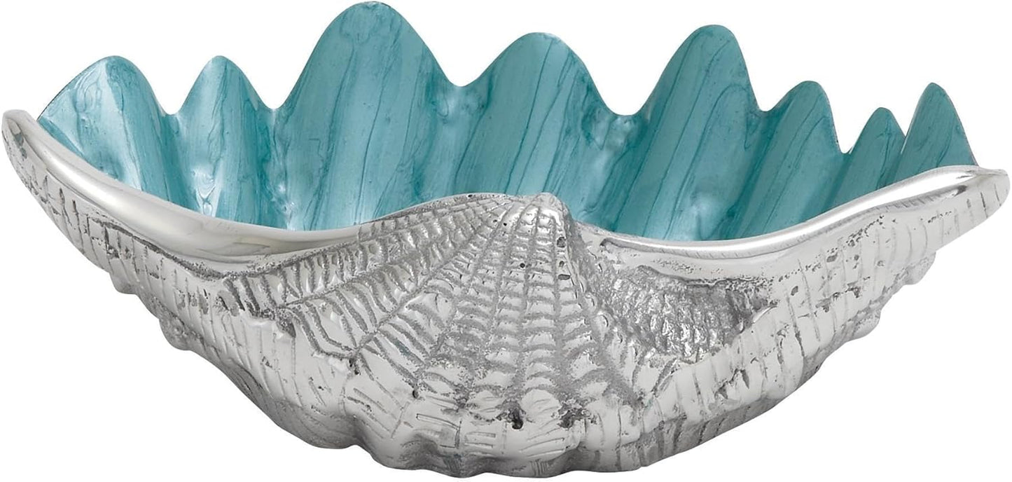 Deco 79 Aluminum Metal Shell Serving Bowl Shell with Enamel Interior, 12" x 9" x 3", Teal