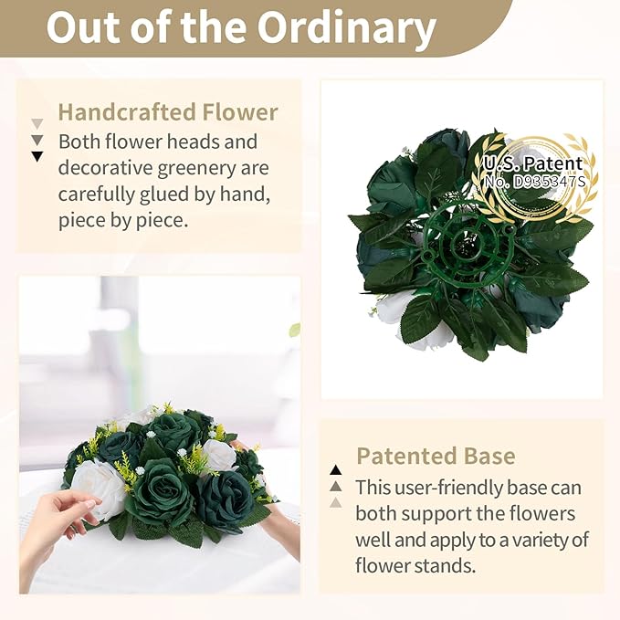 NUPTIO Green Flower Ball Centerpieces: 10 Pcs Artificial Rose Arrangements for Wedding Party Tables Decorations - Fake Silk Floral Kissing Balls for Home St Patrick's Day Christmas Event Dining